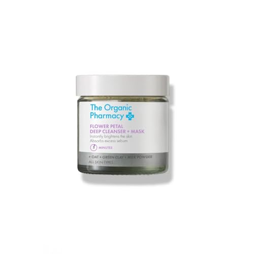 The Organic Pharmacy Flower Petal Deep Cleanser + Mask, 40ml, Natural Mineral Face Cleanser, With Oats & Green Clay, All Skin Types