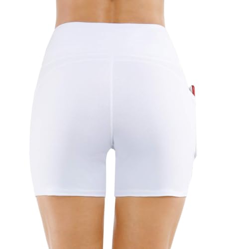 THE GYM PEOPLE High Waist Yoga Shorts for Women Tummy Control Fitness Athletic Workout Running Shorts with Deep Pockets (X-Small, White)