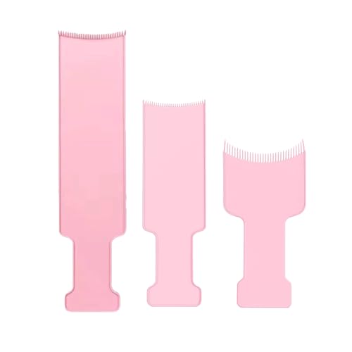 Pink Balayage Hair Coloring Board Set with Teeth - 3 Pcs Highlighting Comb Kit