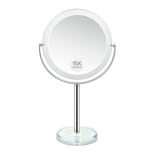 Dual-Sided 1X/15X Magnifying Makeup Mirror with Stand
