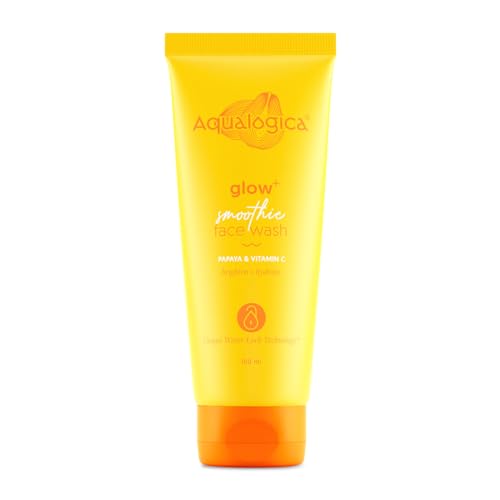 Aqualogica Glow+ Smoothie Face Wash | with Vitamin C & Papaya | Gently Cleanses Dirt & Impurities | Helps Reveal Healthy Glowing Skin | 3.38 Fl Oz/100ml