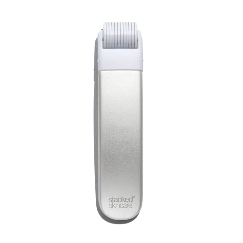 StackedSkincare Microneedling Skin Refining Tool with Replaceable 0.2mm Roller Head ? Cosmetic Microneedling for Daily Use ? Aluminum Handle for Smoother-Looking, Even Skin