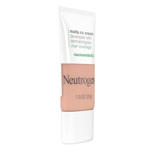 Neutrogena Clear Coverage Flawless Matte CC Cream, Full-Coverage Color Correcting Cream Face Makeup with Niacinamide (b3), Hypoallergenic, Oil Free & -Fragrance Free, Cool Beige, 1 oz
