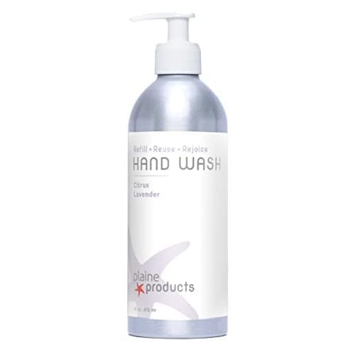 Plaine Products Eco-Friendly Liquid Hand Soap - Citrus Lavender - Sensitive Skin, 16 oz (Refillable Aluminum Bottle with Pump)