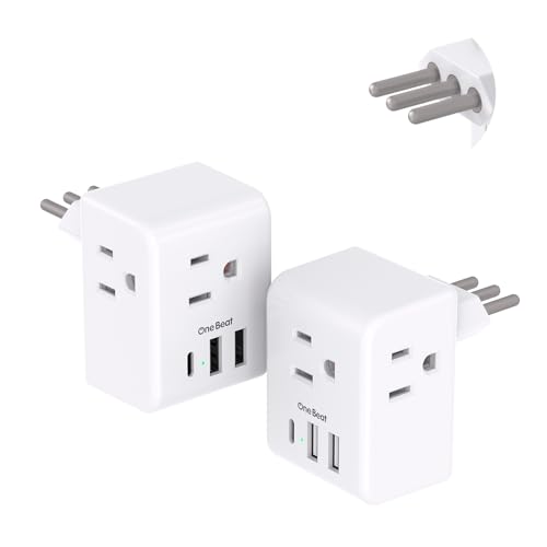 2 Pack Italy Travel Plug Adapter, Type L Italy Power Adapter with 3 American Outlets 3 USB Ports(1USB C), 6 in 1 Travel Outlet Adaptor, 3 Prong Grounded Plug for USA to Italy Chile Uruguay Italian