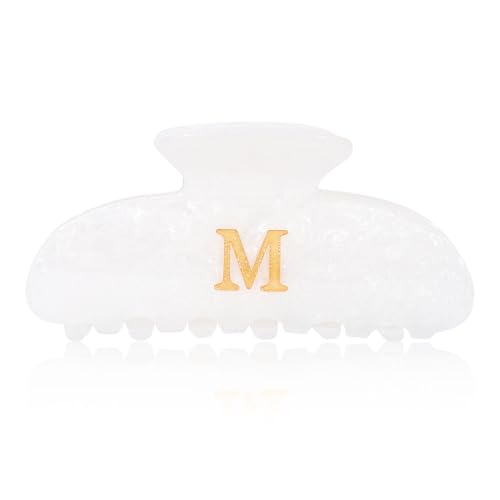 HAIMEIKANG Acrylic Letter Hair Clips For Women - White Hair Claw Clips for Bridal Monogram Hair Claw Alphabet Hair Clip,Large Claw Clip for Thick Hair