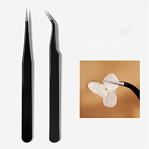 Nail Art Tweezers Nail Rhinestone Picker Tool Nail Sticker Tweezers Decal Decor Picker Eyelash Extension Nail Foil Tweezers Picker Placer 2 Pcs Black Nail Decor Tweezers