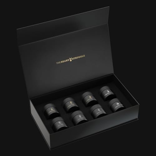 The Beard Struggle Balm Sampler Kit Set of 8 Warrior Glass Jars - Beard Balm for Men, Premium Gift Packaging - 8x 10g / 0.35 US. oz.