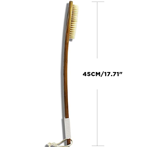 Natural Boar Bristle Bath Brush with Long Bamboo Handle