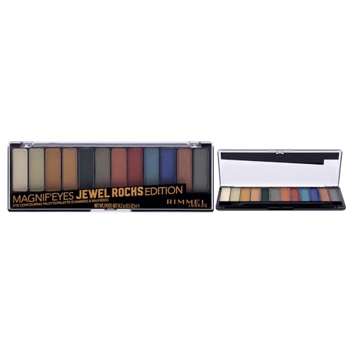 Rimmel London Magnif'Eyes Eyeshadow Palette, 12 Shades, Blendable Formula, Versatile, 009, Jewel Rocks, 0.5oz