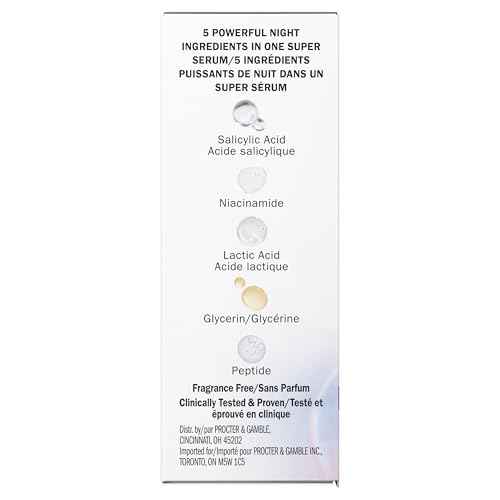 Olay Super Serum Night Repair, Fragrance-Free - Niacinamide, Peptide, Salicylic & Lactic Acid, Glycerin - 5-in-1 Skin Care Benefits - Hydrating, Evens Tone, Reduces Dark Spots, Anti-Aging, 1.7 Oz