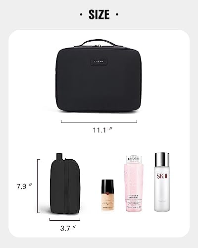 EACHY Black Travel Toiletry Bag with Hanging Hook, Waterproof Makeup Organizer
