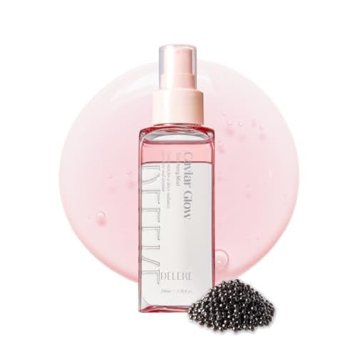 Delere Caviar Glow Soothing Mist | Korean Glass Skin Spray Serum with 5% Caviar & Squalane - Instant 3-Second Radiance & Makeup Setting ? Anti-Aging Collagen Booster for Sensitive Skin, 3.4oz