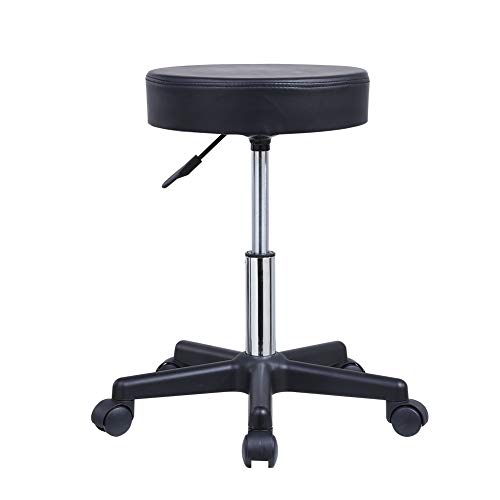 KKTONER Round Rolling Stool Height Adjustable PU Leather Swivel