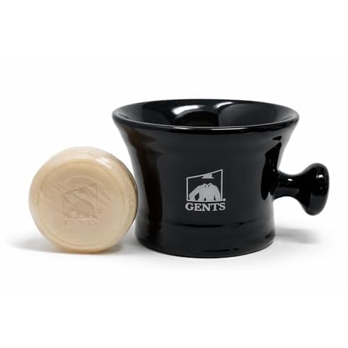 G.B.S GENTS Heavy Duty Black Ceramic Shaving Bowl, Mug with Natural Shave Soap ? for use with up to 3¡± Shaving Soaps and Lathering Shave Cream Cup ? Pommel Handle (Black)