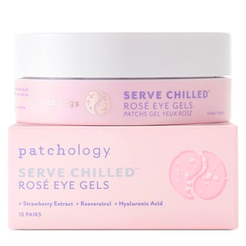 Patchology Serve Chilled Rosé Eye Gels - Eye Patches for Puffy eyes & Dark Circles, Gel Eye Patches, Under Eye Mask w/Hyaluronic Acid, Eye Treatment Products & Mini Beauty Products (15 Pairs/Jar)