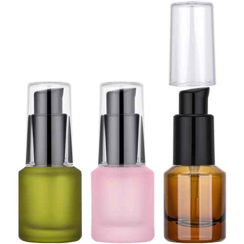Segbeauty 0.5oz Frosted Glass Pump Bottle Dispenser, 3pcs Empty Travel Size Bottles with Pump, 15ml Refillable Travel Lotion Container, Mini Liquid Containers for Creams Oils Bottle in Mixed Color