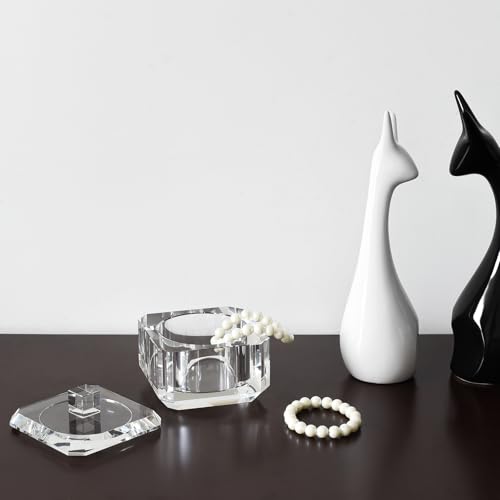 Crystal Candy Dish with Lid, Clear Candy Containers Desk Decor, Jewelry Box Candy Jar W 4" x H 3.5", Comes With Gift Box