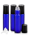 Blue Refillable 10ml Essential Oil Roller Bottles - 4 Pack with Funnel