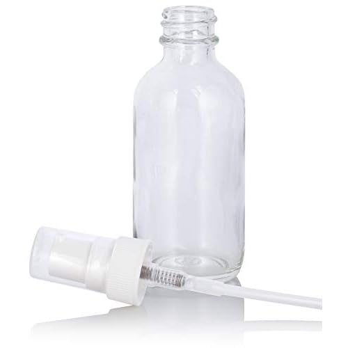 JUVITUS 2 oz / 60 ml Clear Glass Boston Round White Treatment Pump Bottle (12 pack) + Funnel