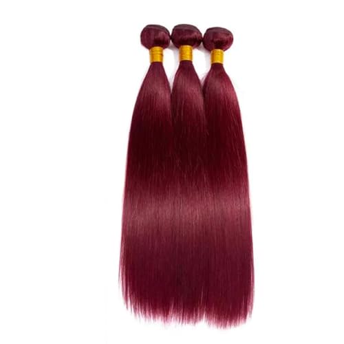 Freiuoke 99J Burgundy Straight Human Hair Extensions 3 Bundles 24-28 Inch Virgin Brazilian Hair