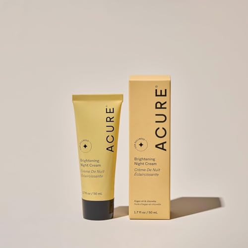 Acure Brightening Night Cream - Radiance Boosting Night Face Cream for Women & Men, Hydrating & Revitalizing Moisturizer for Uneven Skin Tone & Dullness w/Chlorella, Echinacea & Argan Oil - 1.7 fl oz