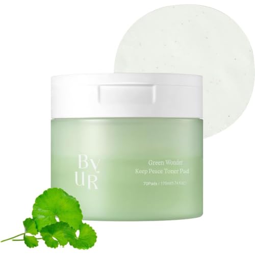 ByUR Green Wonder Toner Pads for Sensitive Skin - Gentle Exfoliation & Soothing, Organic Cotton, 70 Count