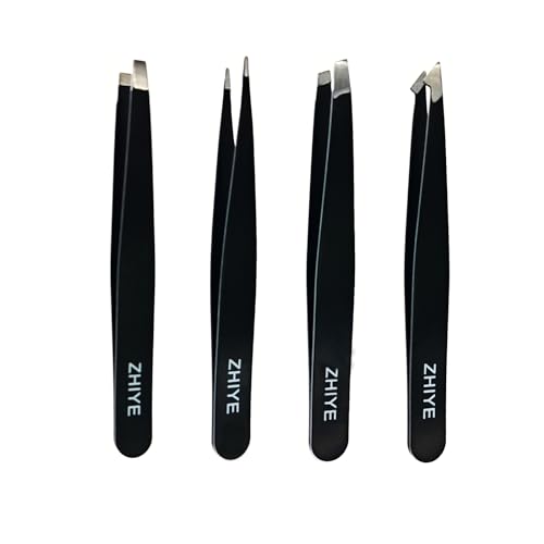 ZHIYE Professional Eyebrow Tweezers, 4 Pcs Stainless Steel Precision