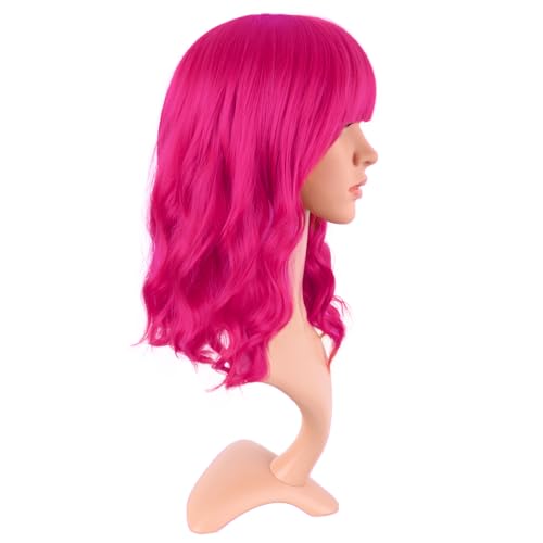 MapofBeauty 14" Short Curly Bob Wig Hot Pink