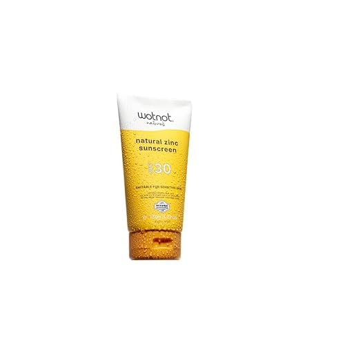 Sunscreen Natural Zinc for Sensitive Skin 150g - Wotnot Naturals Family SPF30 broad spectrum protection UVA & UVB, natural aloe vera, jojoba oil & Vit E, suitable for eczema skin.