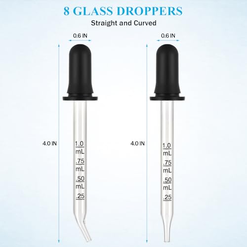 Herain 8pc Glass Eye Dropper Set with Measurement - 1mL Pipettes