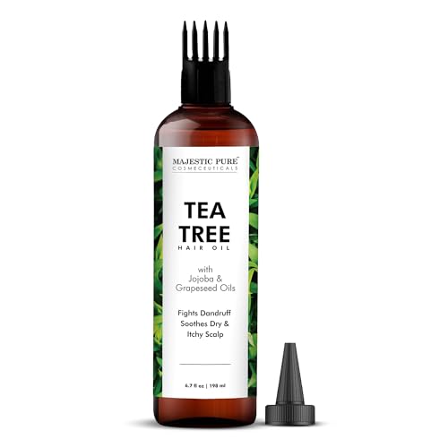 MAJESTIC PURE Tea Tree Oil for Hair | With Argan, Jojoba & Grapeseed Oils | Soothes Itchy Scalp & Fights Dandruff | Non GMO Verified | 6.7 fl oz