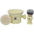 ?G.B.S Heavy Duty Ceramic Shaving Set ? Ivory Mug with Knob Handle, Faux Ivory Handle Brush, 3 oz Natural Long-Lasting Lather Soap ? Classic Wet Shaving Kit for Men