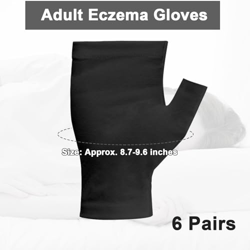Fingerless Cotton Eczema Gloves for Dry Hands - Washable & Reusable (6 Pairs)