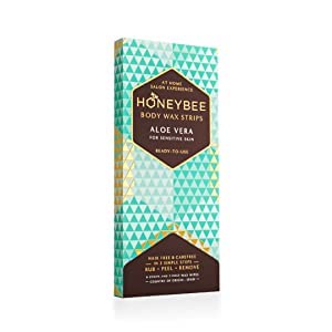 Honeybee Aloe Vera Body Wax Strips| Waxing Strips for Women and Men| Hair Removal for Sensitive Skin | 8 Strips, 2 After Care Wipes (Aloe Vera)