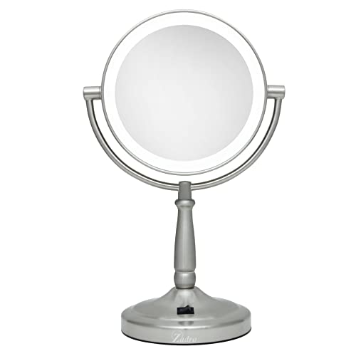 Zadro 9" Round LED Makeup Mirror with Lights and Magnification 5&10X/1X AA Battery Operated Swivel Lighted Makeup Mirror