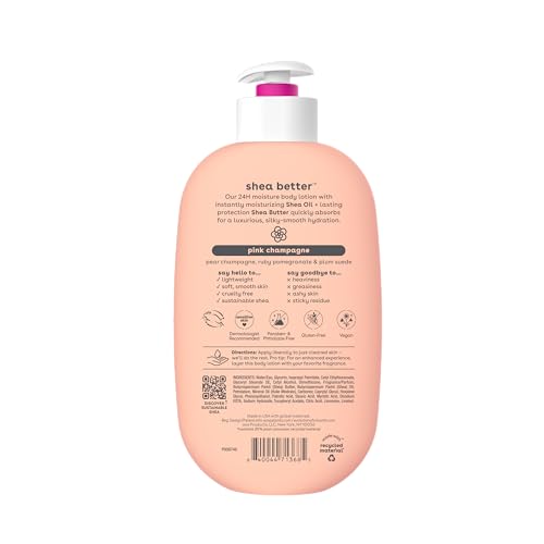 eos Shea Better Body Lotion- Pink Champagne, 24-Hour Moisture Skin Care, Lightweight & Non-Greasy, Made with Natural Shea, Vegan, 16 fl oz