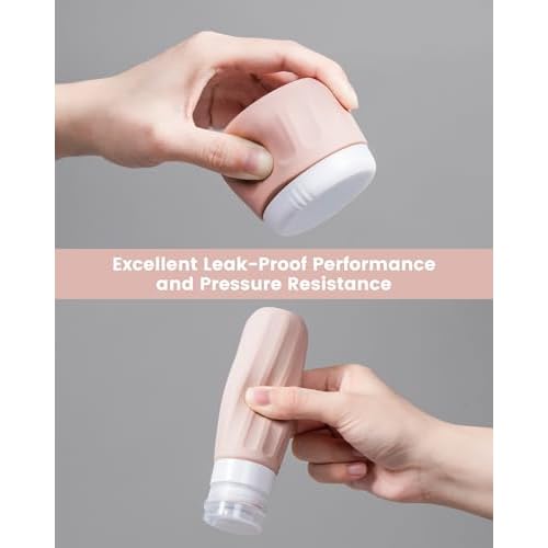 Travel Size Toiletries 8 Pack, TSA Approved 3oz Silicone Squeeze Bottles & Cream Jars with Clear Travel Bag