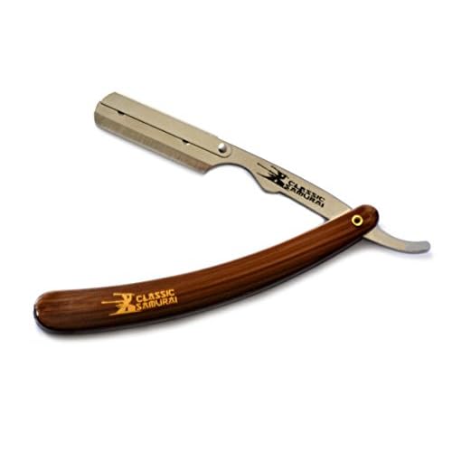 Stainless Steel Professional Barber Folding Straight Edge Razor Shavette Men's Shaving Kit with 200 Count Lord Single Edge Razor Blades (Brown)