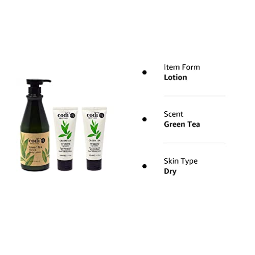 Codi Green Tea Lotion - Green Tea Body and Hand Lotion for Women and Men - Green Tea Body Lotion with Wonderful Green Tea Scent - Less Greasy and Quick Absorbent - 1 750ml Bottle and 2 100ml Tubes