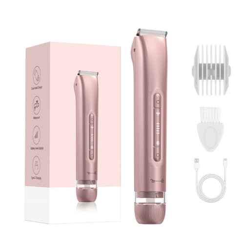 Bikini Trimmer for Women 2 IN 1 Electric Razors IPX7 Waterproof Wet & Dry Use Womens Electric Razor Dual Head Shaver for Bikini Underarm Leg Arm Body Face, Pink