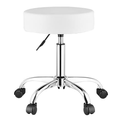 VEVOR White Adjustable Rolling Stool with Wheels 21.3" Diameter, 450 lbs Capacity