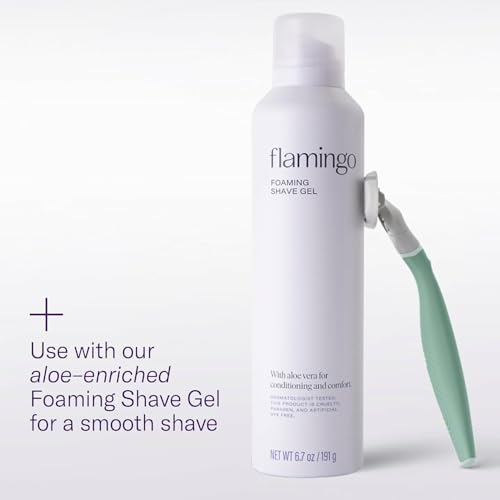 Flamingo Shaving Razor Set for Women - Original Razor Handle, 4 Blade Refills, and Shower Holder - Sage