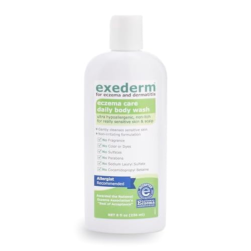 Exederm Body Wash for Eczema & Dermatitis, 8 Fl Oz, Ultra Sensitive Non-Irritating Bodywash, Gentle, Moisturizing Anti-Itch Cleanser for Red, Itchy, Dry Skin, Hypoallergenic, Sulfate & Paraben Free