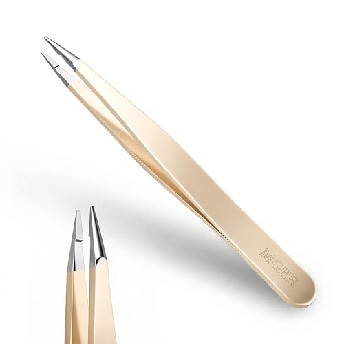 MGER Pointed Tweezers for Facial Hair - Precision Stainless Steel Eyebrow Plucker