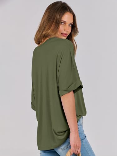 ANRABESS Women's Oversized T Shirts Short Sleeve Crewneck Summer Tops Casual Loose Basic Tee Shirts 2024 Trendy Clothes Olive Green Small