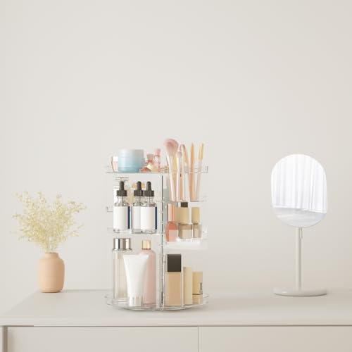 Rotating Makeup Organizer with 8 Adjustable Layers & Brush Holder