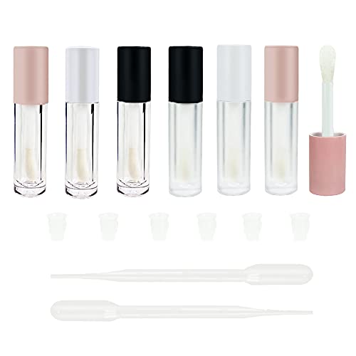 COSIDEA 24 pcs 5ml empty big brush lip gloss tube with stopper (Frosted bottle, Pink cap)