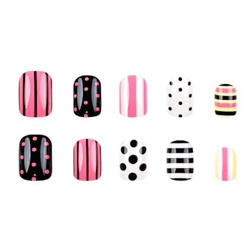 24pc Short Square Press on Nails with Summer Designs