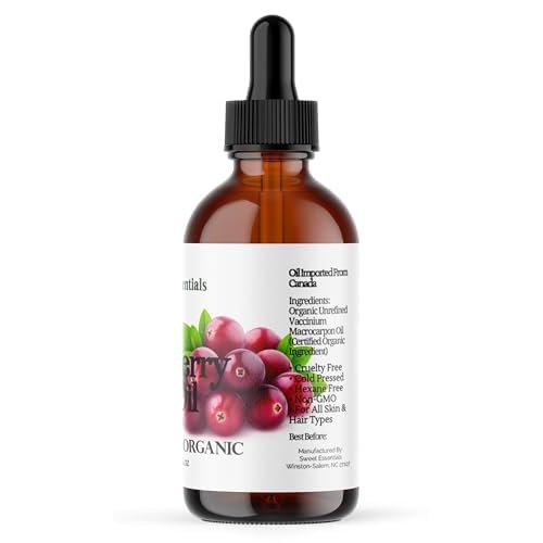 Organic Virgin Cranberry Seed Oil | Imported From Canada | Various Sizes | 100% Pure| Unrefined | Cold-Pressed | Natural Moisturizer for Skin, Hair & Face | By Sweet Essentials (2 fl oz Glass)